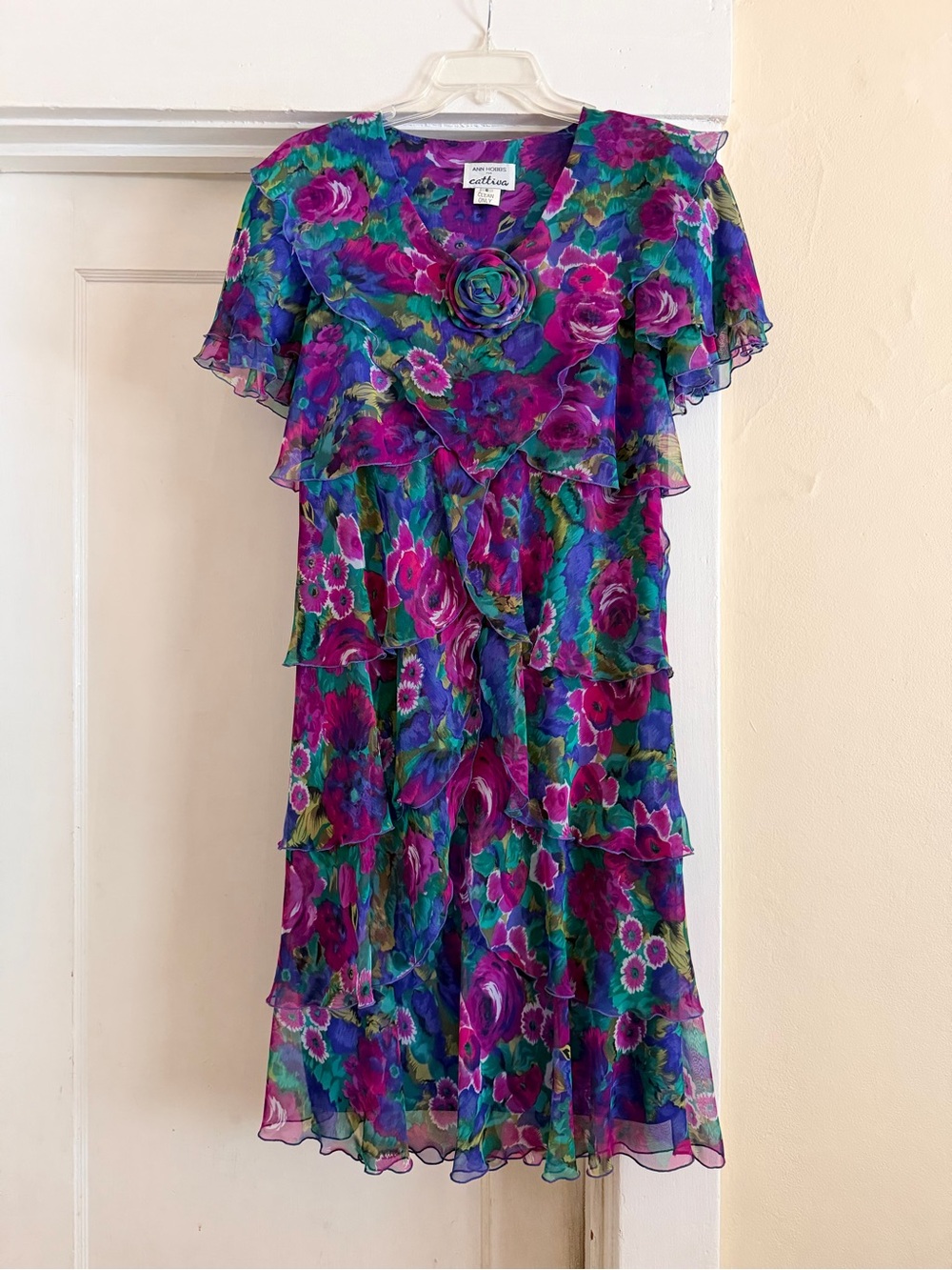 Women’s Floral Tiered Midi Dress in Purple and Green by Catalina